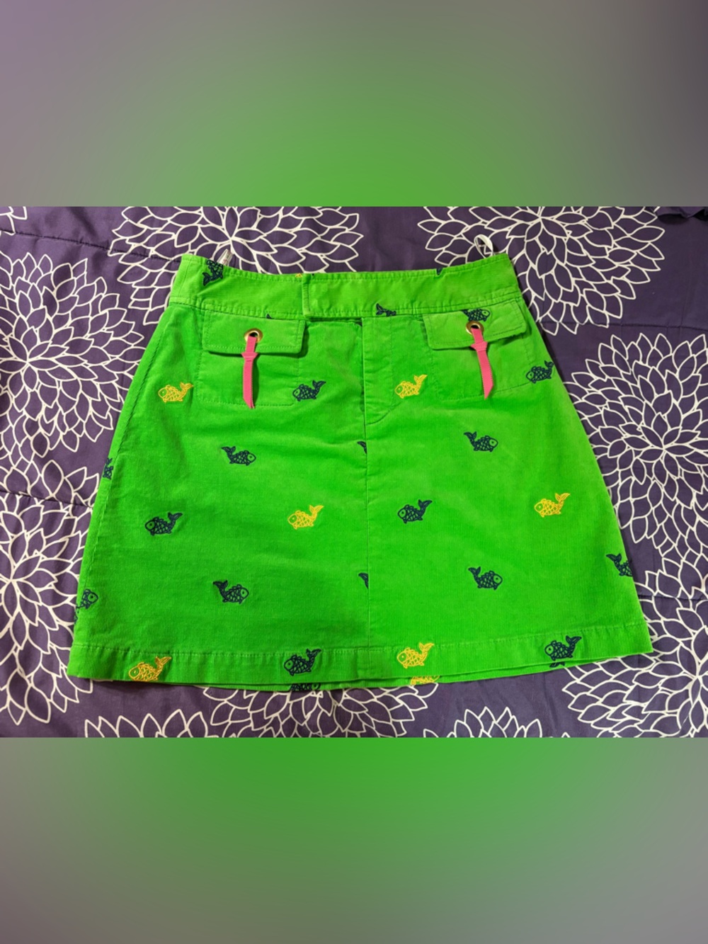 Lilly Pulitzer green corduroy A-line mini skirt , zip front